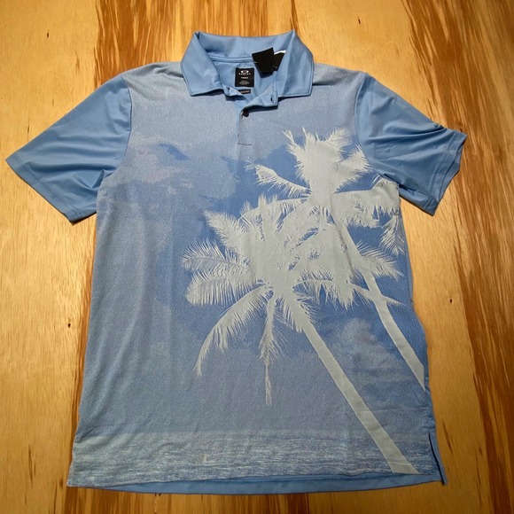 Oakley Hydrolux Polo Light Blue Palm Tree Mens XS NWT‎ - Picture 1 of 7